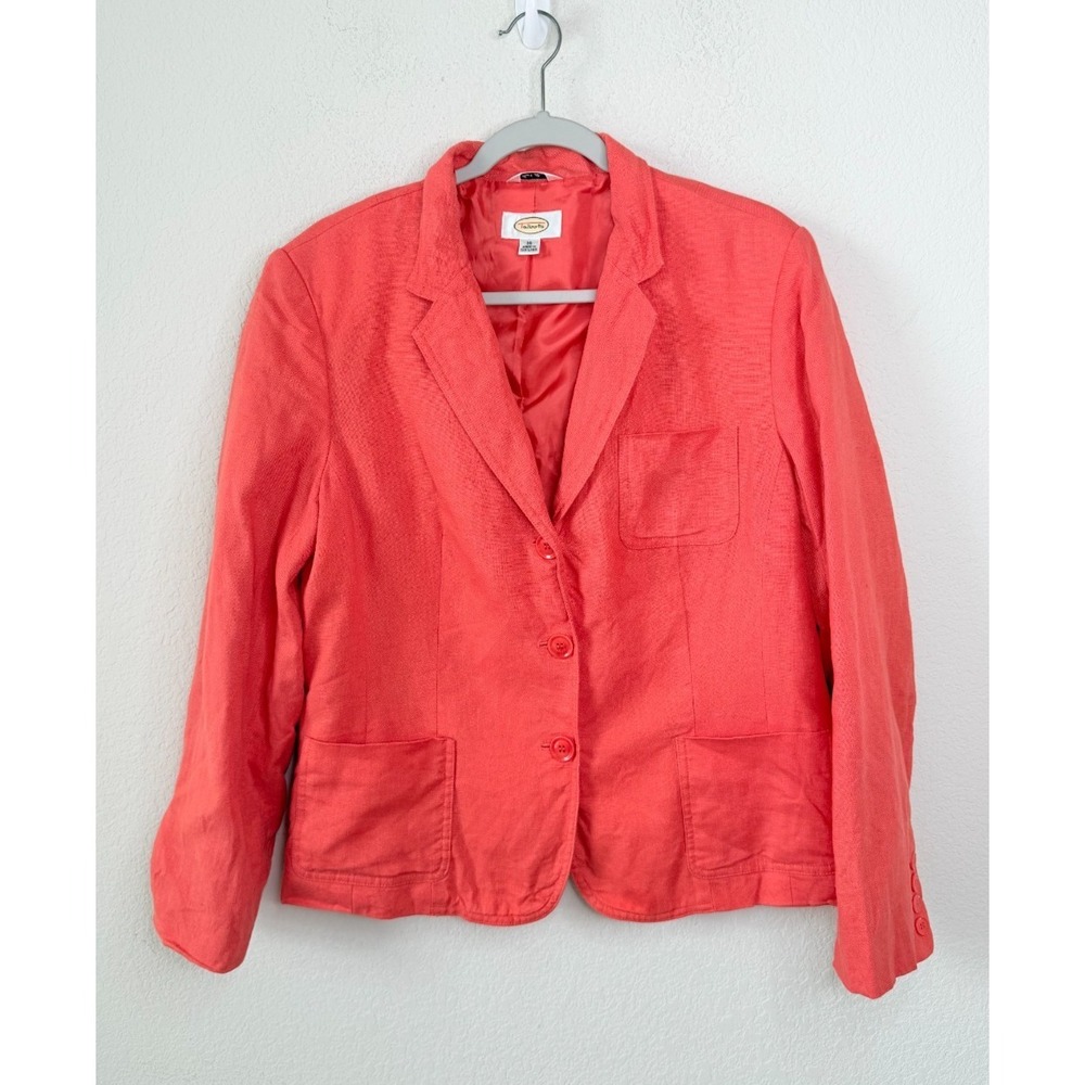Talbots 100% Linen Blazer Jacket Women's 16 Coral Pink Lightweight Summer Career